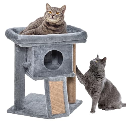 Image of PawHut Cat Tree Tower for Indoor Cats Cat Scratching Post Climbing Activity Centre w/Jute Scratching Pad, Toy Ball, Cat House - Grey