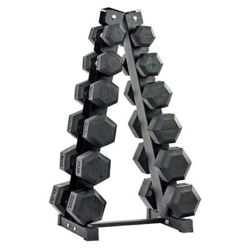 Image of Strongway® Hex Dumbbells Set with Weights Storage Rack Stand Tree 5KG-25KG 2.5-15KG Rubber Coated Cast Iron Weights - Gym Training Weight Lifting Exercise (2.5-15KG SET)