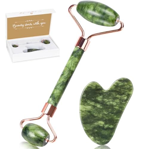 Image of Alyvisun Natural Green Jade Gua Sha Set and Jade Roller,for Neck and Body Massage Tool, Facial Massage Board for Relieving Puffiness and Jawline Improving with User Manual, Skincare Gift for Women