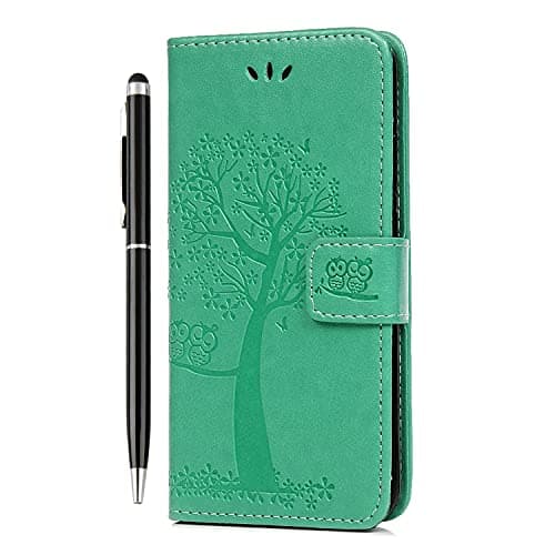 Image of Reevermap for Motorola G06 Case Moto G06 Power Case Flip Premium Wallet Phone Case Shockproof PU Leather Owl Tree Magnet Cover for Moto G06 with Kickstand Card Holder & 1 Touch Pen Green
