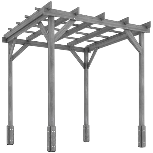 Image of Outsunny 2 x 2 m Wooden Pergola Kit, Decorative Garden Gazebo Shelter with Stable Structure for Climbing Vines, Flowers, Grey