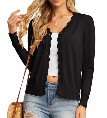 Image of GRECERELLE Women's Cardigan Black Cardigans for Women V Neck Long Sleeve Knit Jumpers Thin Cardigans for Women uk Womens Cardigans Wedding (Black, M)