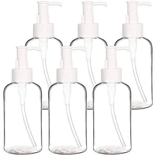 Image of Youngever 6 Pack Re-usable 250ml Plastic Pump Bottles, Refillable Plastic Pump Bottles with Travel Lock (Clear)