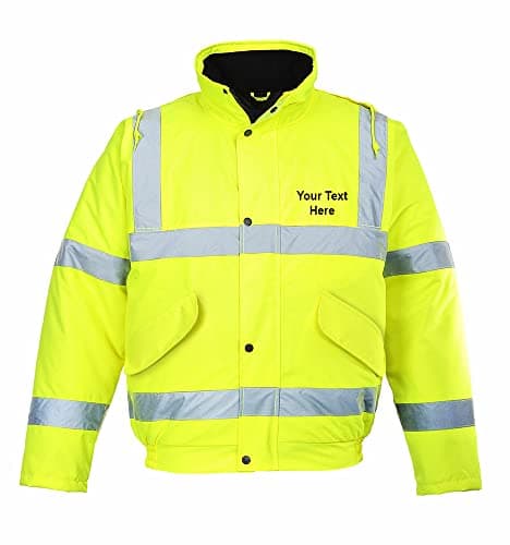 Image of Personalised Printed HiViz Jacket Waterproof Bomber Jacket Thermal Hi Vis Cycling Work Contractor Coat (Medium, Hi-Viz-Yellow (Print on Front&Back))