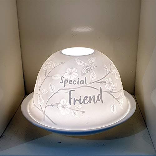Image of Nordic Lights Special Friend White Porcelain Tealight Holder Dome | Candle Holder Projecting a 3D Image Use With Scented Candle, LED Light | Perfect Room Decor Lights | Shade & Plate Set with Gift Box