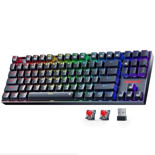 Image of Redragon Wireless Gaming Keyboard, BT/2.4Ghz Tri-Mode Mechanical Keyboard with Aluminum Pannel, Hot-Swap Red Switch, Programmable 87 Keys TKL, LED Rainbow Backlit - K552-KRS