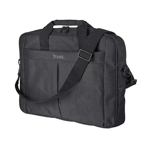 Image of Trust Primo Laptop Bag 16 Inch, Work Bag with Padded Interior, Adjustable Shoulder Strap, Dual Metal Zippers, Messenger Bag for Business, Notebooks, Macbook - Black