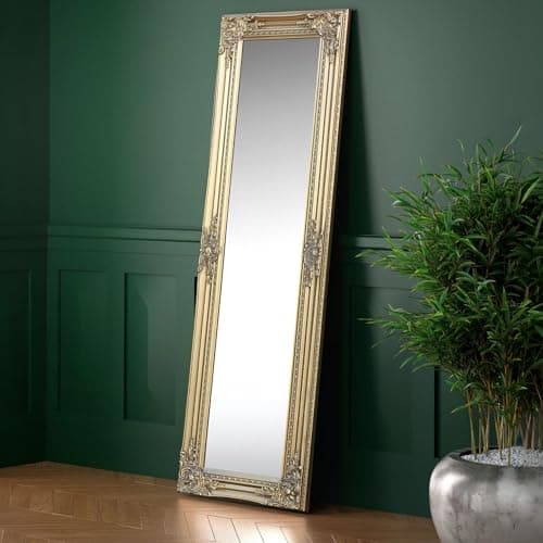 Image of Julian Bowen Palais Mirror Full Length – Antique Wooden Wall Mounted Glass Full Body Mirror, 130cm x 40cm, for Bedroom, Living Room & Dressing Room – Gold