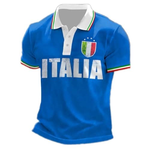 Image of Duohropke Polo Shirt Men's Short Sleeve Italian Flag T-Shirt Breathable Quick-Drying Polo Shirt with Button Placket Summer Sports Shirt Crew Neck Tunic Tops Comfortable Casual Golf Shirts, blue, XL