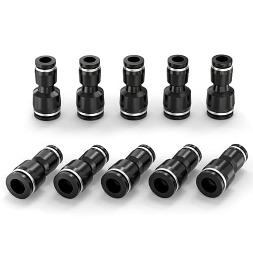 Image of ERGAOBOY 10 Pcs 12MM Tube OD x 8MM Tube OD Straight Reducing Push to Connect Fittings, Black Pneumatic Tube Reducer Push Lock PG12-8