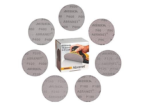 Image of Mirka Abranet net sanding discs Ø 150mm Hook & loop/Mix-pack 5 of each grit 80, 120, 180, 240, 320, 400, 600/35 pcs/Suitable for all 150mm eccentric sanders and sanding machines.