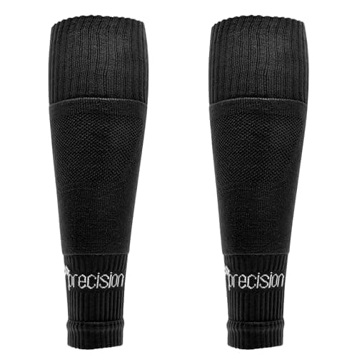 Image of Precision Training Pro Junior Footless Sleeve Sport Socks, Stretch Fit, Compression Support for Football, Rugby and Hockey, Black, Sizes 12 Child UK - 6 UK