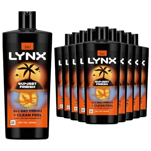 Image of Lynx Sunset Fresh XXL 3 in 1 Shower Gel for Men 700ml Pack of 12 Hair Face & Body Wash Mango & Mandarin Scent 12H Sweat & Odour Protection Lynx Shower Gel Multipack