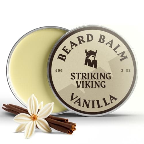 Image of Striking Viking Beard Balm - 60 g, Vanilla - Softening Butter for Men - Tea Tree Oil Balm for Soothing Comfort - Hydrating Oil, Leave-In Conditioner Beard Wax