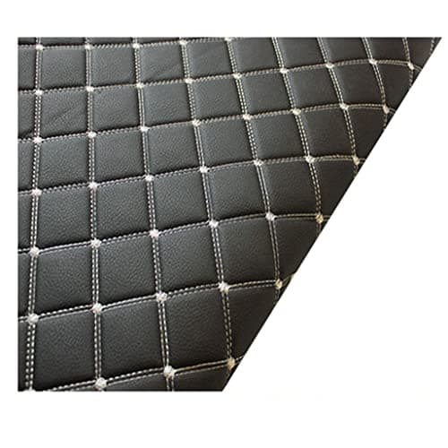 Image of Vinyl Faux Leather Black Quilted Fabric Foam Backed 1.6x1m with 3mm Foam Backing Upholstery Faux Leather Fabric Sheet for DIY Crafts Sewing Car Cushion Decorate Headliner (Color: Black (red line)) (C