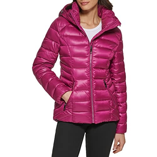 Image of GUESS Women's Midweight Puffer Jacket Transitional, Quilted Magenta 2, S