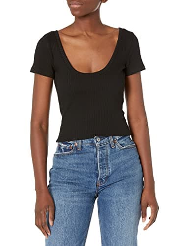 Image of French Connection Women's Tommy Ribbed Top T-Shirt, Black, Small