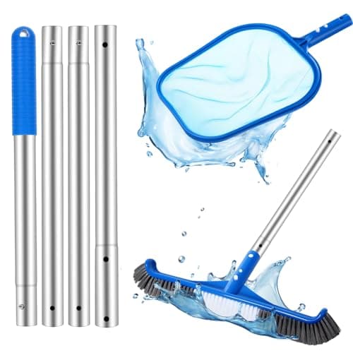 Image of Swimming Pool Cleaning Kit, 150CM Hot Tub Skimmer Net Fine Mesh Pool Brush with 47" Aluminum Pole for Home Garden Pond Spa (Pool Brush+Net)
