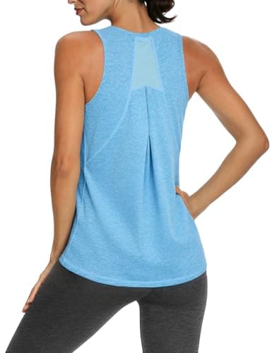 Image of Gyabnw Breathable Mesh Back Gym Vest Women UK Lightweight Sleeveless Sports Top for Workout Yoga Running Training Blue