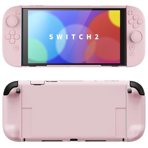 Image of PlayVital Solid Color Series Protective Case for Nintendo Switch 2, Anti-Scratches Hard Shell Dockable Grip Cover with Extra Foldable Stand & Thumb Grips for Nintendo Switch 2 - Cherry Blossoms Pink