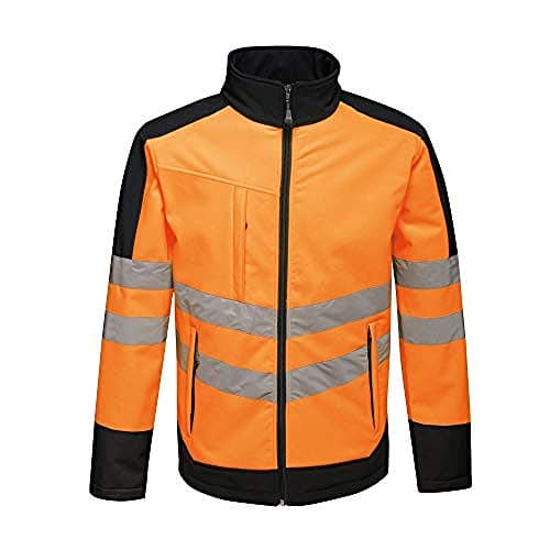 Image of Regatta TRA625 5LV80 Professional Hi-Vis Waterproof and Breathable Softshell Jacket, Orange/Navy, XL