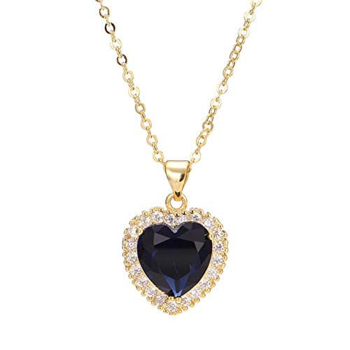 Image of AILUOR Heart of the Ocean Necklace, Royal Blue Crystal Necklaces for Women Created Sapphire Pendant Necklace Ocean Jewelry Mother's Day Gifts (Gold)