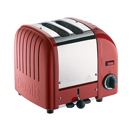 Image of Dualit Classic 2 Slice Vario Toaster, Stainless Steel, Hand Built in the UK, Replaceable ProHeat Elements, Defrost Bread, Mechanical Timer, Replaceable Parts, Red, 20246