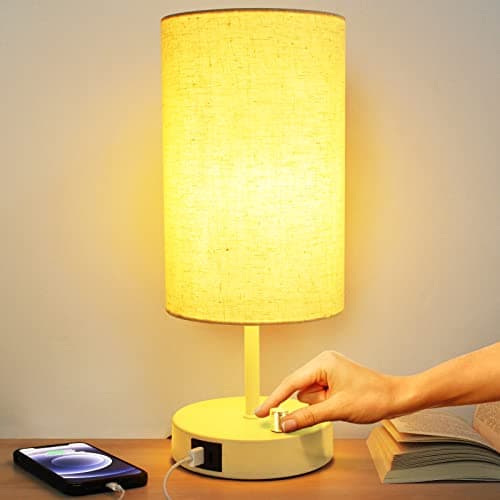 Image of Allesgute 45cm Bedside Lamps, Fully Dimmable Table Lamp with USB A + C Charging Port, Modern White Desk Light for Bedroom Living Room Office, 8W E27 LED Bulb Included
