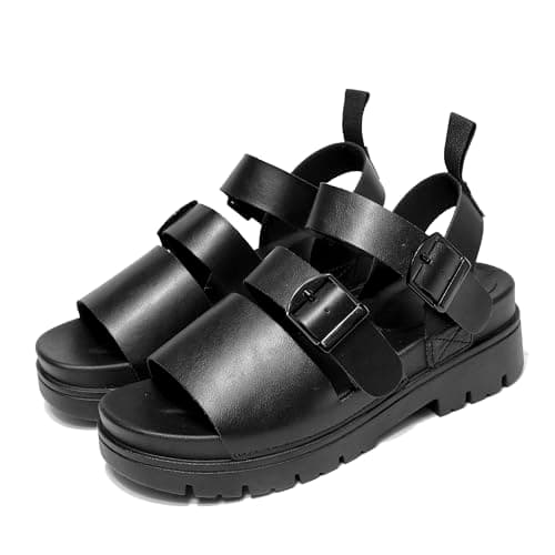 Image of LUNATECH Women's Summer Sandals Platform Womens Sandals Black White Ladies Sandals Outdoor Walking Strappy Buckle Sandals For Women (BLACK, Adult, Women, 7, Numeric, UK Footwear Size System, Medium)