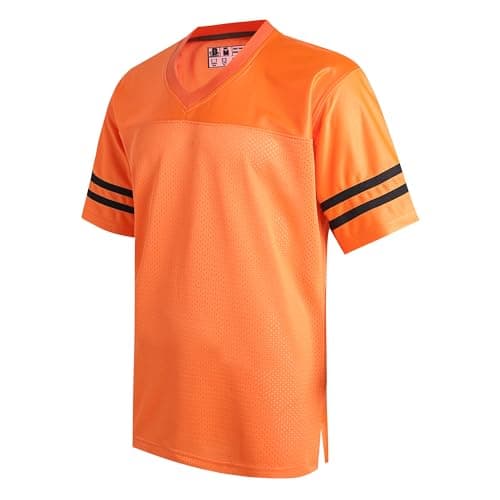 Image of DEHANER Retro Classic Football Jerseys for Men Unisex Workout Dry-Fit Shirts Sports Uniforms Casual Tops, Black Stripe-orange Jersey, XL