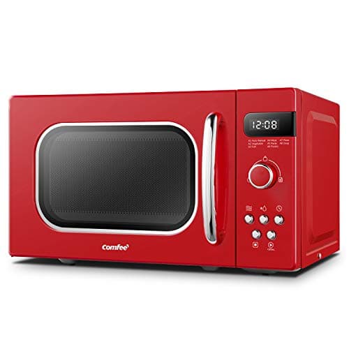 Image of COMFEE' Retro Style 800w 20L Microwave Oven with 8 Auto Menus, 5 Cooking Power Levels, and Express Cook Button - Passionate Red - CM-M202RAF(RD)