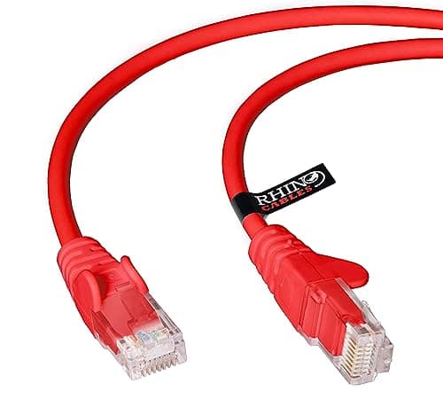 Image of rhinocables CAT 5e High-Speed Ethernet Cable - Reliable LAN Network RJ45 Cable for Fast Internet & Data Transfer | Durable WiFi Broadband Cable for Gaming & Streaming, (1m, Red, Pack of 1)
