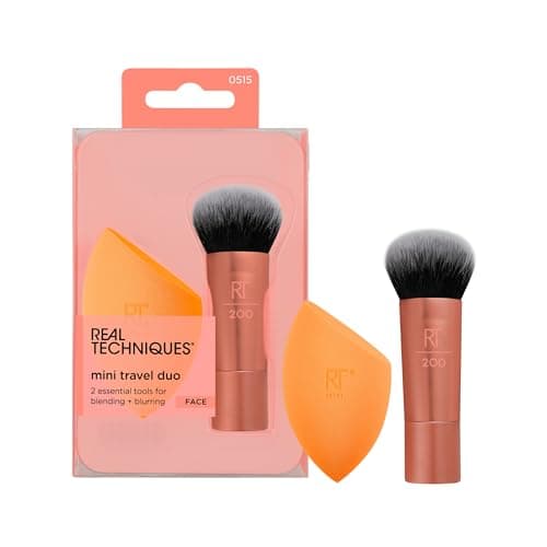Image of REAL TECHNIQUES Mini Travel Duo, 2 Piece Set: Multi, Dome-shaped, Synthetic, Cruelty Free, Vegan Makeup Brush Set