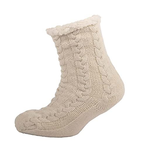 Image of Aran Cable Knit Slipper Socks Cream (UK Size 4-7)