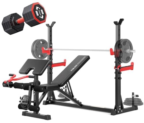 Image of YOLEO 1980LBS Adjustable Weight Bench Set, Workout Bench with Squat Rack, Leg Extension, Preacher Curl, Bench Press with Safety Bar Catches, Weight Benches with 1 Adjustable Dumbbell