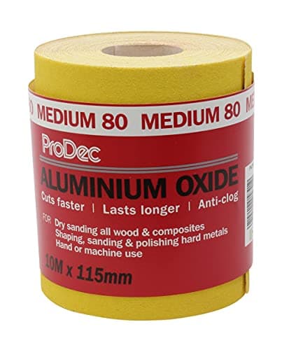 Image of ProDec 10m Roll 80 Grit Medium Grade Yellow Aluminium Oxide Abrasive Sanding Paper for Sanding Wood, Paint, Plaster, Filler, Metal and More, 115mm Wide Sandpaper Compatible with Machine Sanders