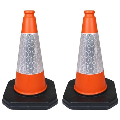 Image of 2 x 460mm 1-Piece High Traffic Cones for Street Safety - Strong and Durable Outdoor Cones with Very Low Centre of Gravity - U.K Made Safety Cones