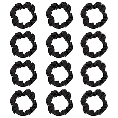Image of 12Pcs Satin Hair Scrunchies, Silk Hair Scrunchies Elastic Hair Bands Hair Ties for Women Girls Black