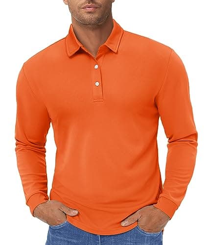 Image of TACVASEN Tactical Polo Shirts for Men Long Sleeve Polo Lightweight T Shirt Quick Dry Running Top Orange,XL