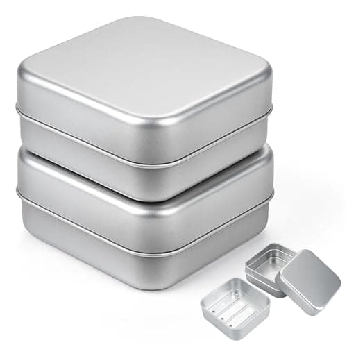 Image of 2 Pack Soap Tin, Silver Soap Box Travel Case with Lid, Square Shampoo Bar Container for Bathroom, Kitchen, Suitcase Organizer Storage, Metal Soap Dish Holder