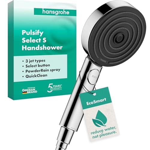 Image of hansgrohe Pulsify Select S - water-saving shower head 9 l/min (EcoSmart), hand shower round (⌀ 105 mm) with anti-limescale function, chrome, 24111000 (Package may vary)