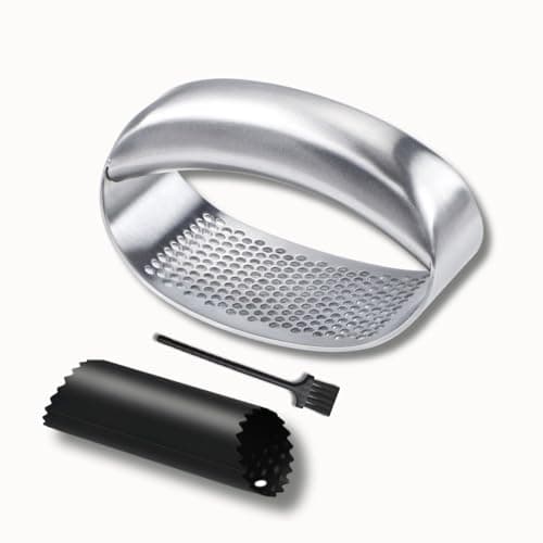 Image of CLOVE Premium 18/8 Stainless Steel Garlic Press Rocker, 100% Anti-Rust Dishwasher Safe Garlic Crusher with Silicone Garlic Peeler, Easy-to-Clean Mincer Chopper for Garlic Paste