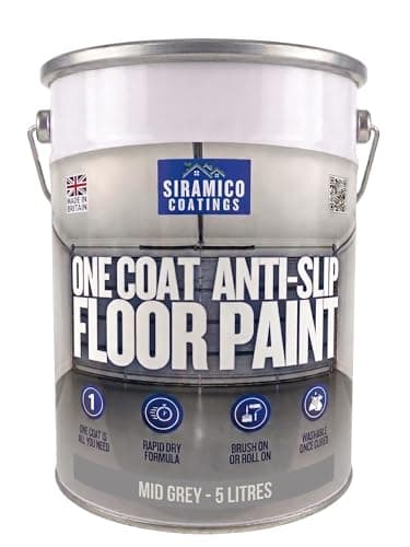 Image of SIRAMICO COATINGS One Coat Anti-Slip Floor Paint | 5 Litres | 5 Modern Colours I Waterbased, Quick Drying Formula | White, Black, Greys (Mid Grey, 5 Liters)