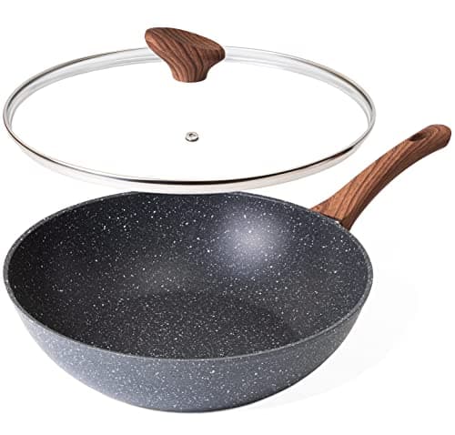 Image of nuovva Induction Non Stick Wok Pan – Deep Stir Fry Pan with Lid – 28cm Frying Pan with Induction Base