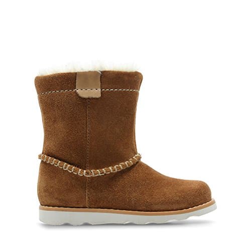 Image of Clarks Crown Piper Girls First Faux Fur Lined Suede Ankle Boots 4.5 F Tan Suede