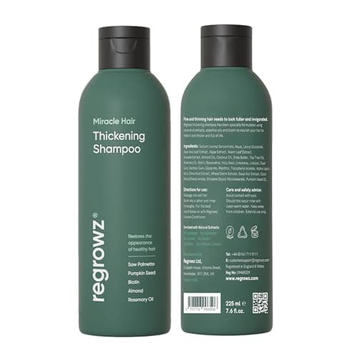 Image of Regrowz Hair Thickening Shampoo 225ml - Biotin Hair Growth Shampoo for Women & Men - DHT Blocker & Sulphate Free - Natural Anti Hair Loss Treatment