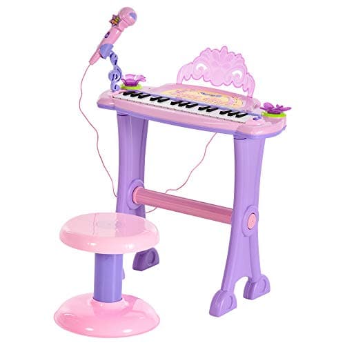 Image of HOMCOM 32 Keys Kids Mini Electronic Keyboard Musical Instrument Educational Game Toy Children Grand Piano Stool Microphone