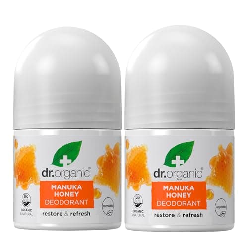 Image of Dr Organic - Manuka Honey Deodorant - Aluminium Free - Soothing, Nourishing & Hydrating - Vegan, Cruelty, Paraben & SLS Free - 50ml - 2 Pack