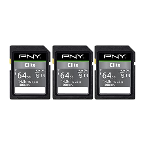 Image of PNY 64GB Elite Class 10 U1 V10 SDXC Flash Memory Card 3-Pack - 100MB/s Read, Class 10, U1, V10, Full HD, UHS-I, Full Size SD (P-SD64GX3U1100EL-MP)