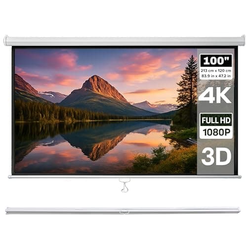 Image of Large Size Pull Down Projector Screen 16:9 100” - 4K/1080P/3D/HD Ready - Wall or Ceiling Mount - 213x120cm / 84”x47” - Retractable With Auto-Lock - Projection Screens - Home Cinema Or Office Use
